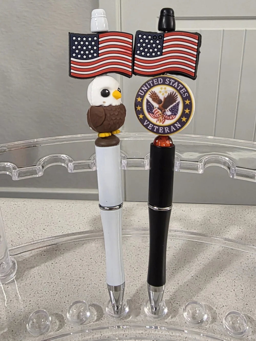Custom Patriotic Beaded Pen S– United States Veteran Or Eagle Design